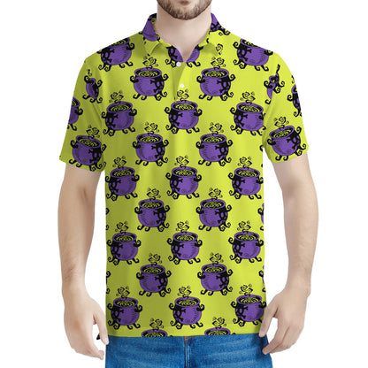 Halloween Witch Cauldron Pattern Print Men's Polo Shirt