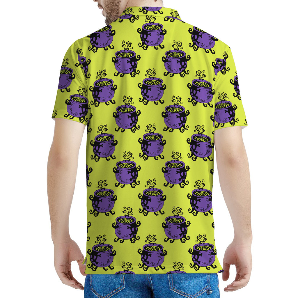 Halloween Witch Cauldron Pattern Print Men's Polo Shirt