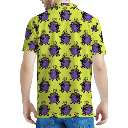 Halloween Witch Cauldron Pattern Print Men's Polo Shirt