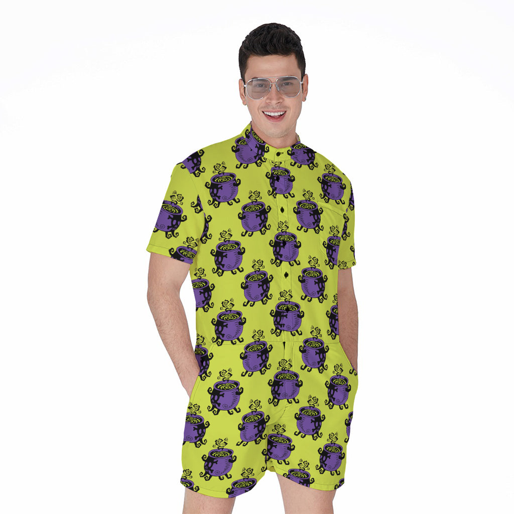Halloween Witch Cauldron Pattern Print Men's Rompers