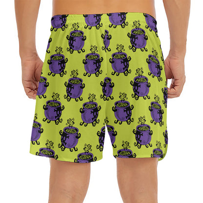Halloween Witch Cauldron Pattern Print Men's Split Running Shorts