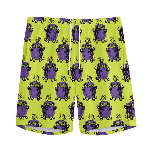 Halloween Witch Cauldron Pattern Print Men's Sports Shorts