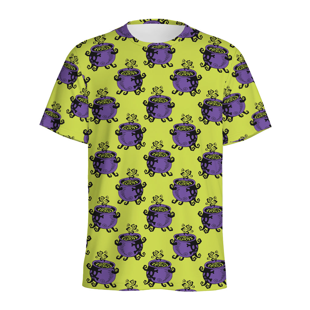 Halloween Witch Cauldron Pattern Print Men's Sports T-Shirt