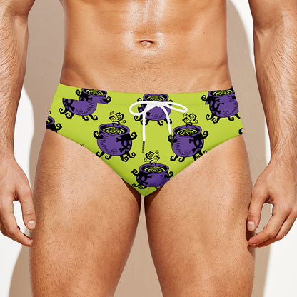 Halloween Witch Cauldron Pattern Print Men's Swim Briefs