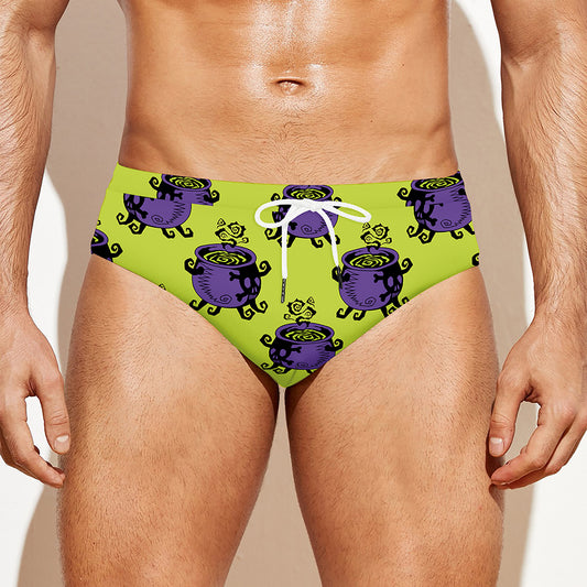 Halloween Witch Cauldron Pattern Print Men's Swim Briefs