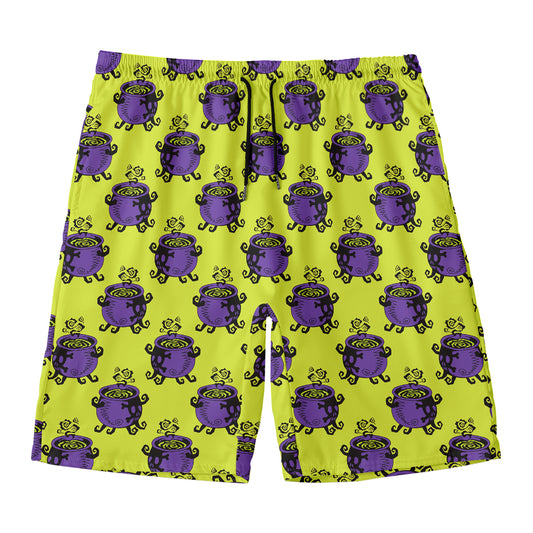 Halloween Witch Cauldron Pattern Print Men's Swim Trunks