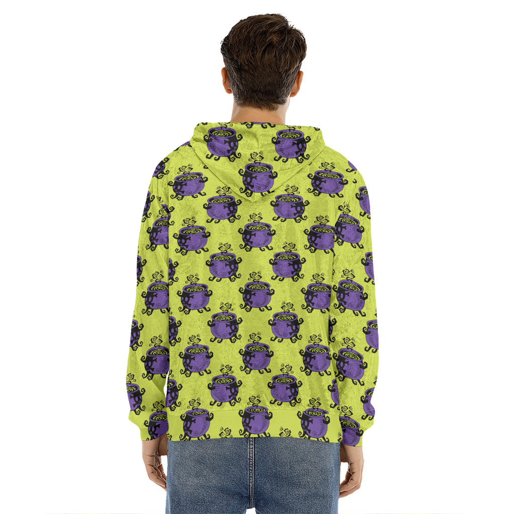 Halloween Witch Cauldron Pattern Print Men's Velvet Pullover Hoodie