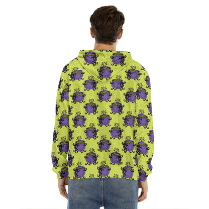 Halloween Witch Cauldron Pattern Print Men's Velvet Pullover Hoodie