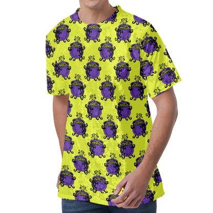 Halloween Witch Cauldron Pattern Print Men's Velvet T-Shirt