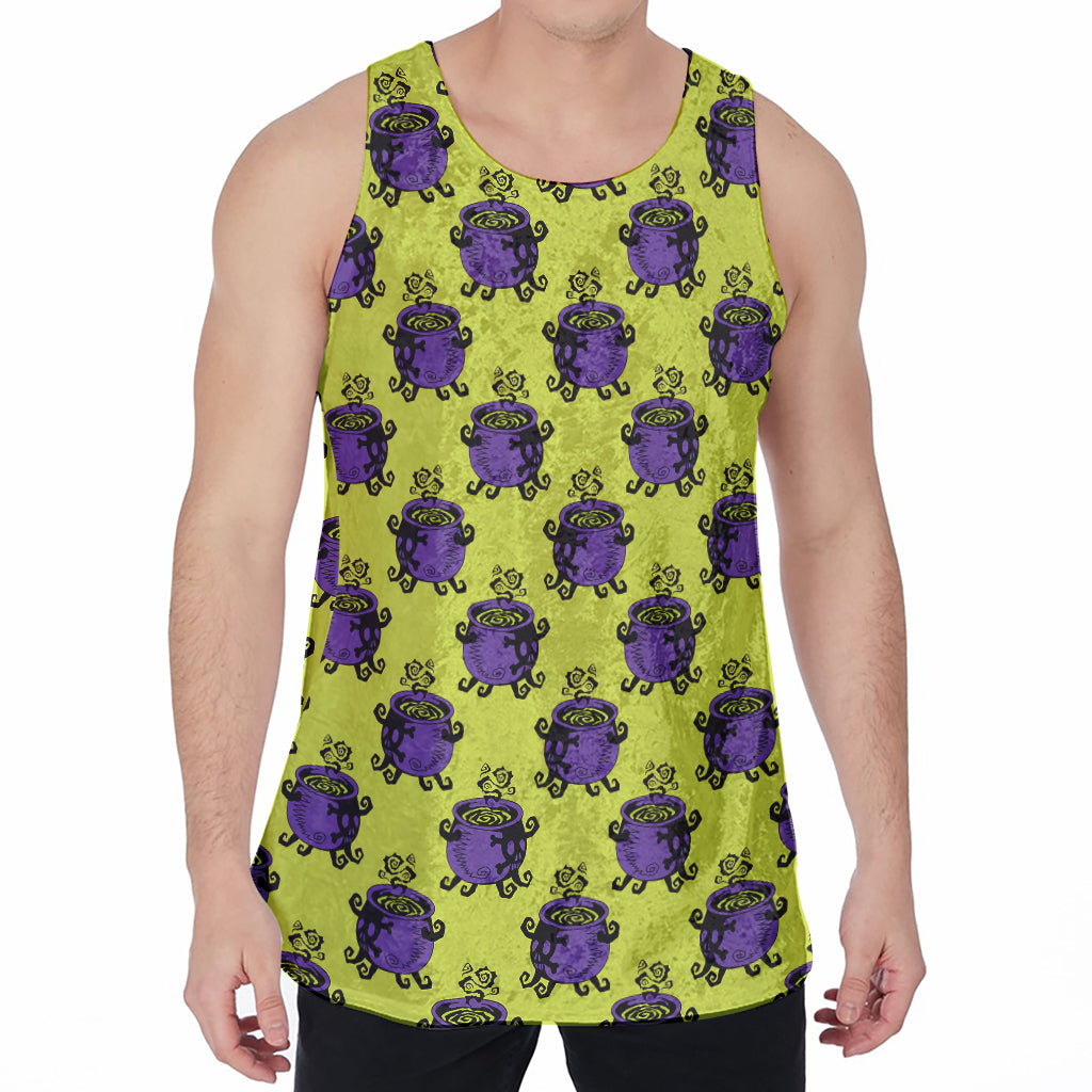 Halloween Witch Cauldron Pattern Print Men's Velvet Tank Top