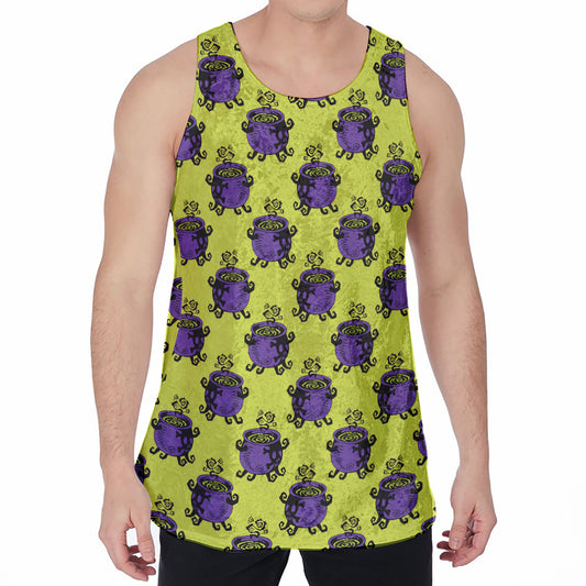 Halloween Witch Cauldron Pattern Print Men's Velvet Tank Top