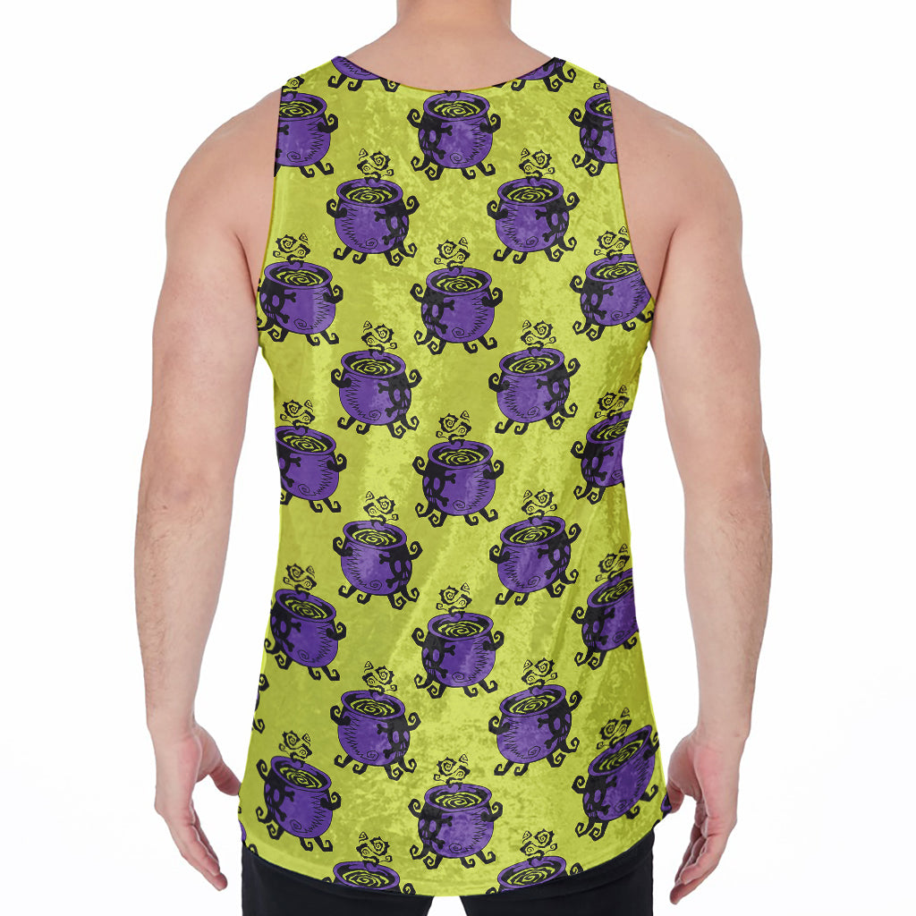 Halloween Witch Cauldron Pattern Print Men's Velvet Tank Top