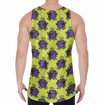Halloween Witch Cauldron Pattern Print Men's Velvet Tank Top