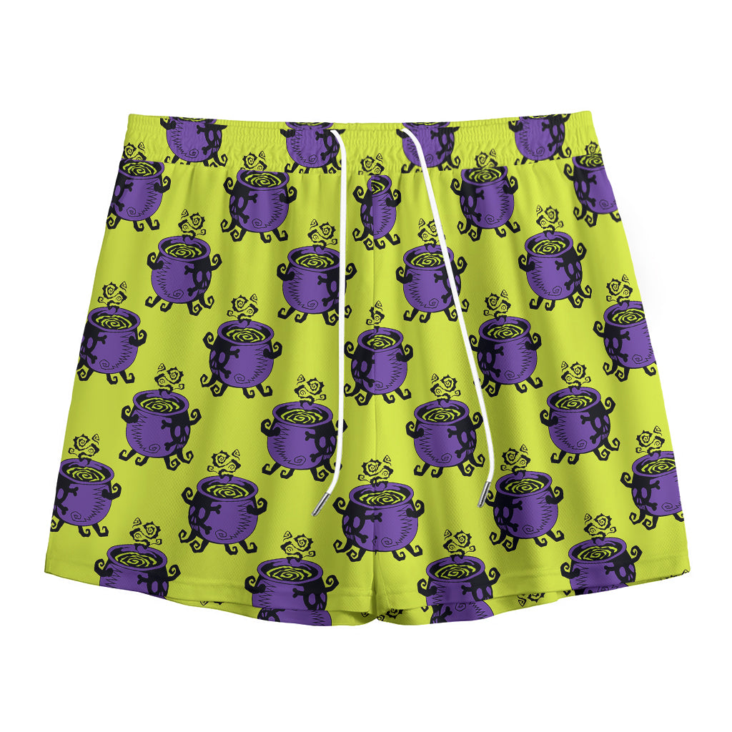 Halloween Witch Cauldron Pattern Print Mesh Shorts