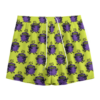Halloween Witch Cauldron Pattern Print Mesh Shorts