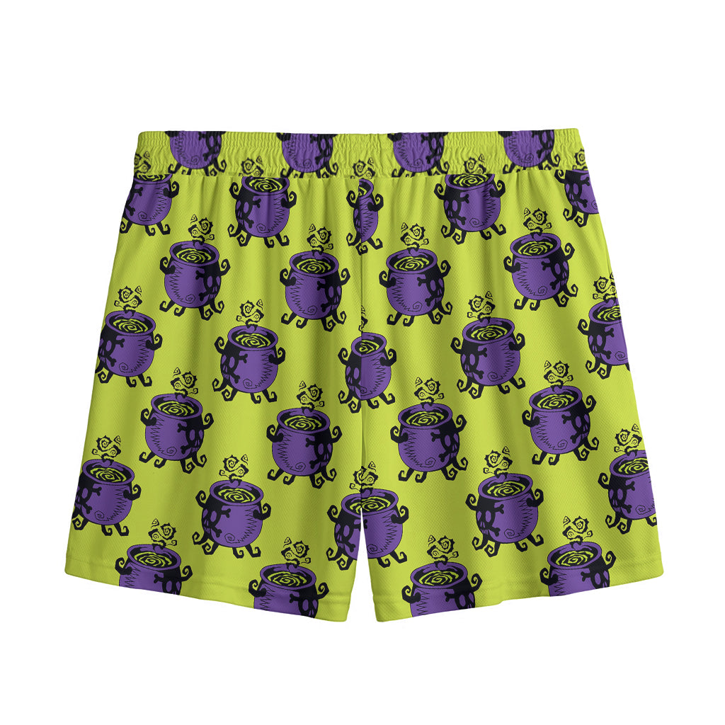 Halloween Witch Cauldron Pattern Print Mesh Shorts