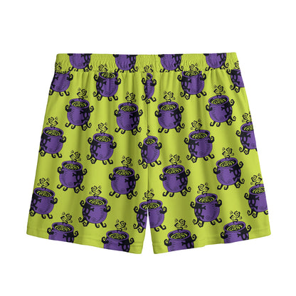 Halloween Witch Cauldron Pattern Print Mesh Shorts
