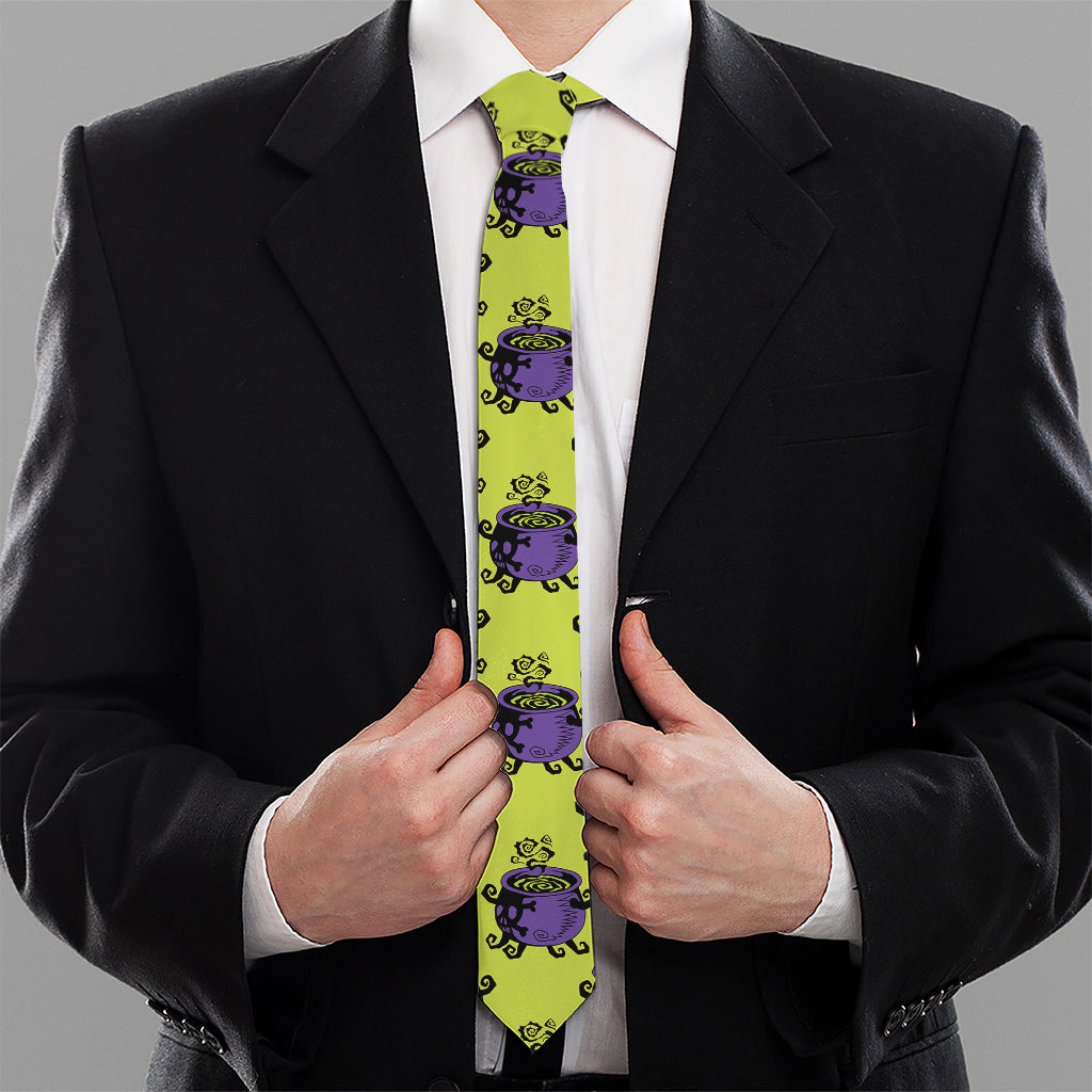 Halloween Witch Cauldron Pattern Print Necktie