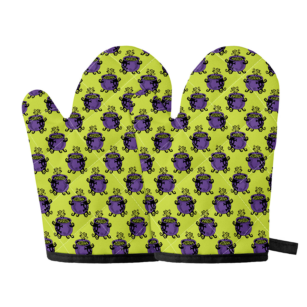 Halloween Witch Cauldron Pattern Print Oven Mitts