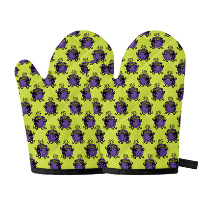 Halloween Witch Cauldron Pattern Print Oven Mitts