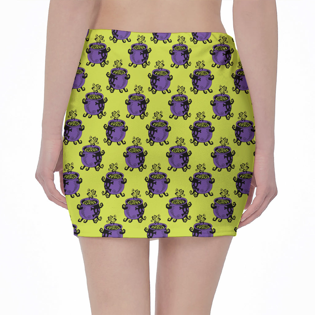 Halloween Witch Cauldron Pattern Print Pencil Mini Skirt