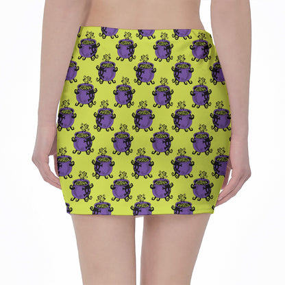 Halloween Witch Cauldron Pattern Print Pencil Mini Skirt