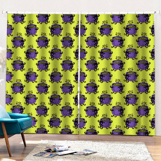 Halloween Witch Cauldron Pattern Print Pencil Pleat Curtains