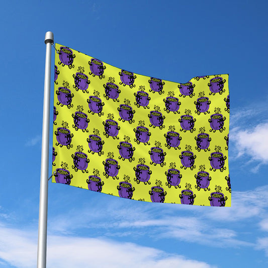 Halloween Witch Cauldron Pattern Print Polyester Flag