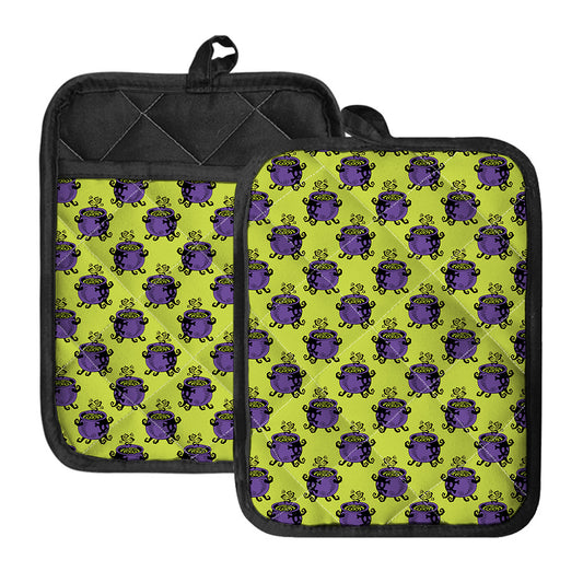 Halloween Witch Cauldron Pattern Print Pot Holders With Pocket