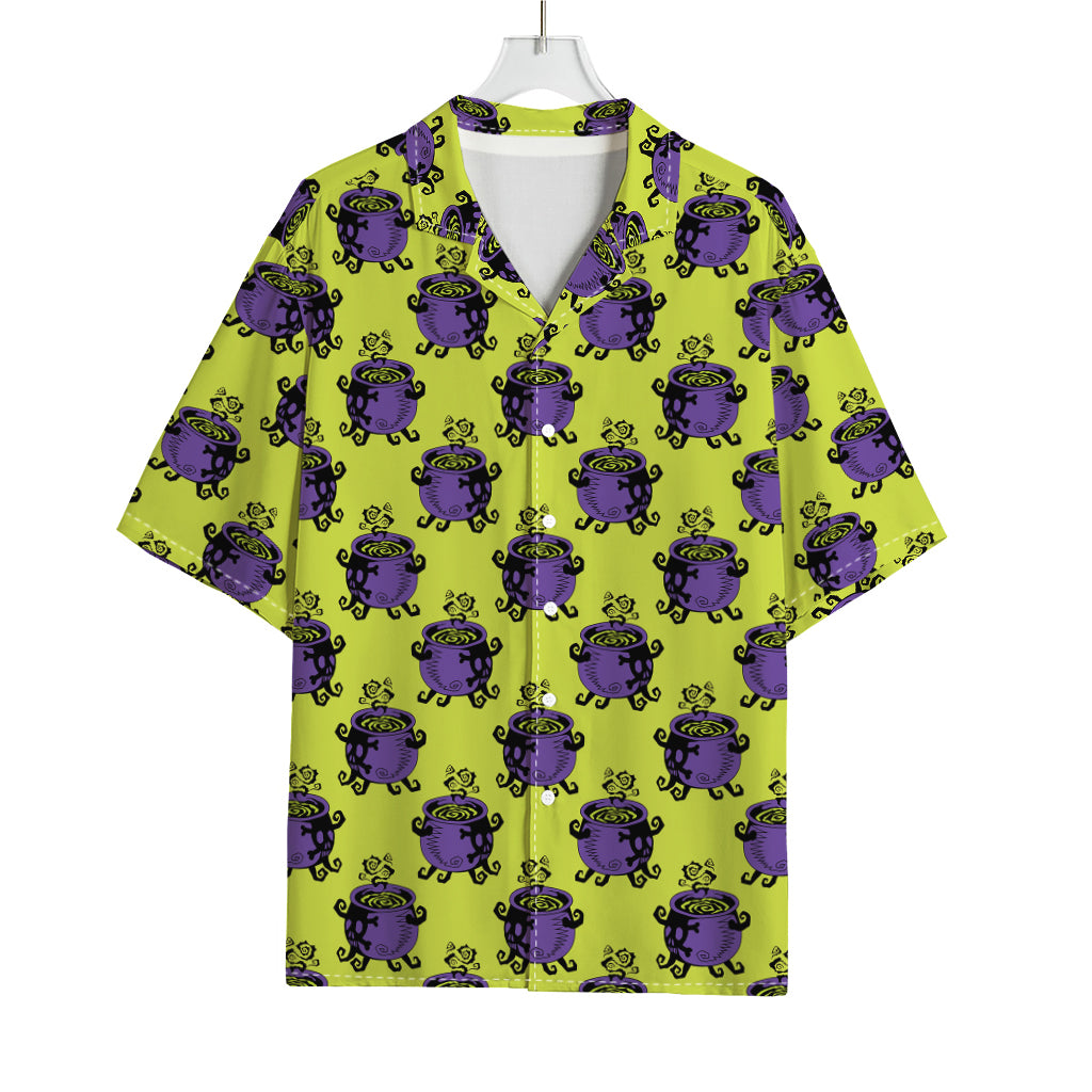 Halloween Witch Cauldron Pattern Print Rayon Hawaiian Shirt