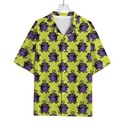 Halloween Witch Cauldron Pattern Print Rayon Hawaiian Shirt
