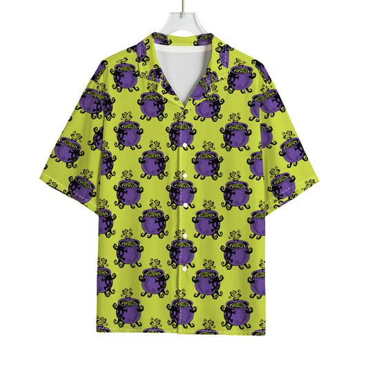 Halloween Witch Cauldron Pattern Print Rayon Hawaiian Shirt