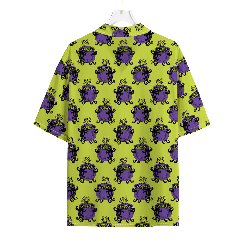 Halloween Witch Cauldron Pattern Print Rayon Hawaiian Shirt