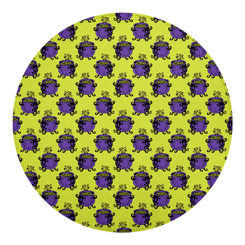 Halloween Witch Cauldron Pattern Print Round Blanket