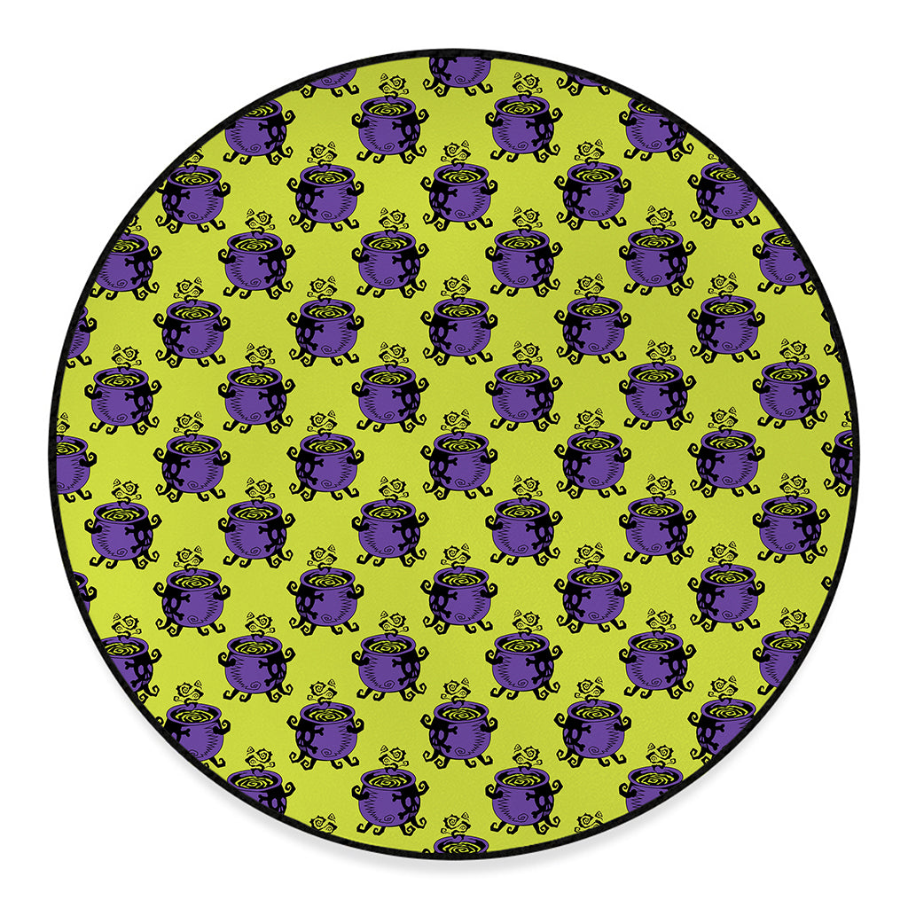 Halloween Witch Cauldron Pattern Print Round Floor Mat
