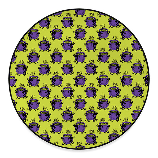 Halloween Witch Cauldron Pattern Print Round Floor Mat