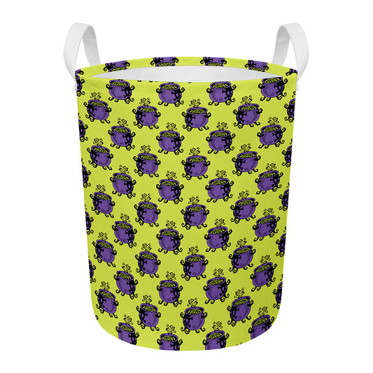 Halloween Witch Cauldron Pattern Print Round Laundry Basket