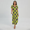 Halloween Witch Cauldron Pattern Print Short Sleeve Maxi Dress