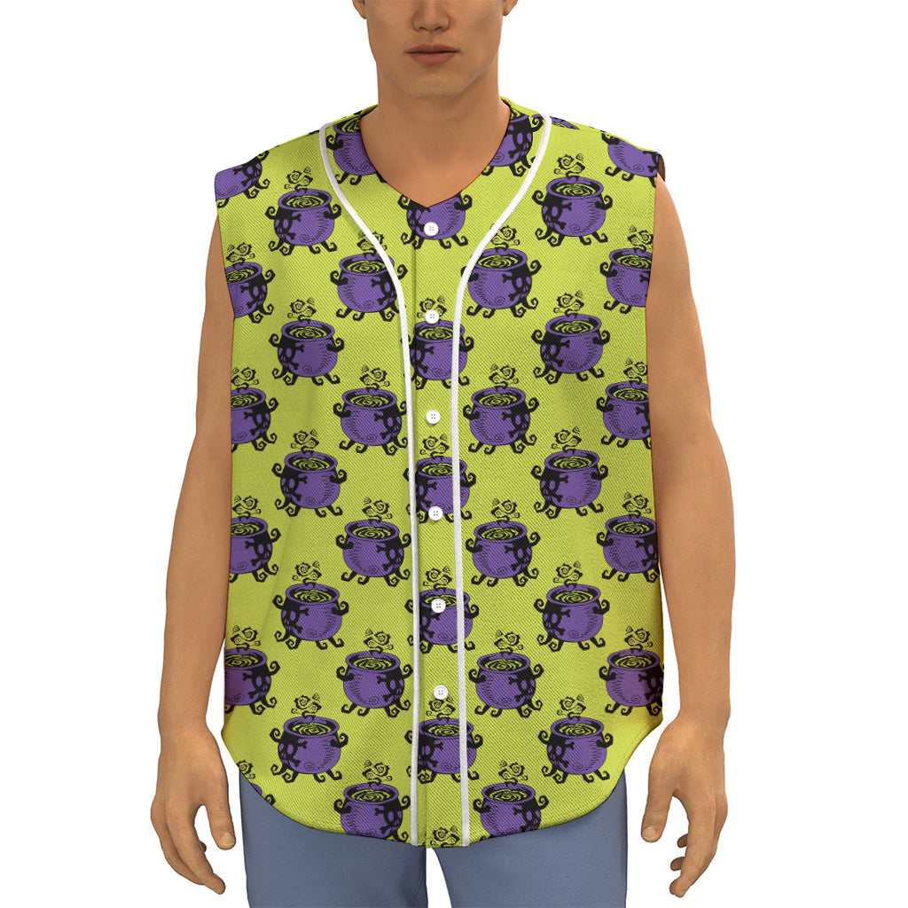 Halloween Witch Cauldron Pattern Print Sleeveless Baseball Jersey