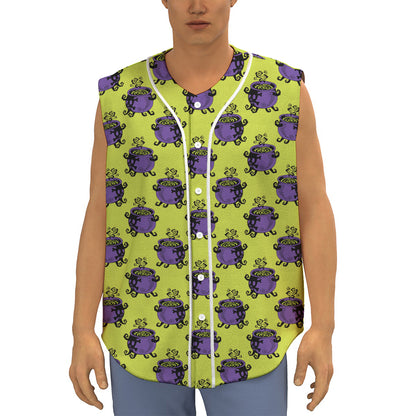 Halloween Witch Cauldron Pattern Print Sleeveless Baseball Jersey