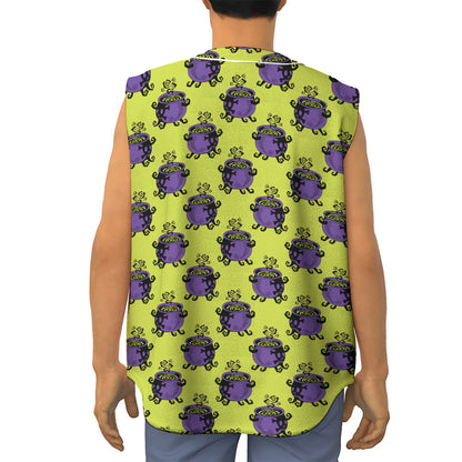 Halloween Witch Cauldron Pattern Print Sleeveless Baseball Jersey