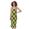 Halloween Witch Cauldron Pattern Print Slim Fit Midi Cami Dress