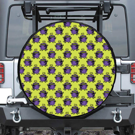 Halloween Witch Cauldron Pattern Print Tire Cover