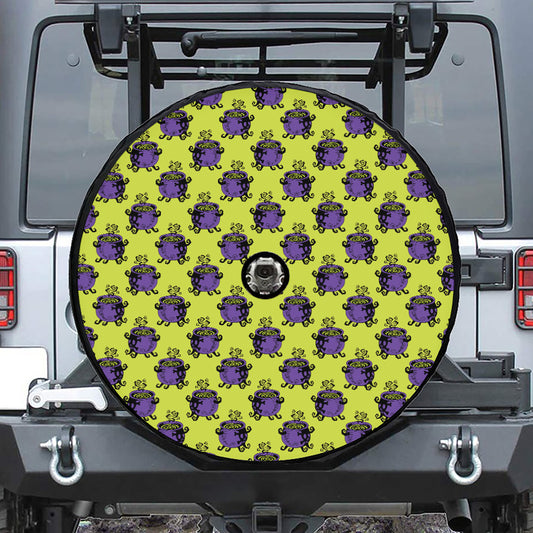 Halloween Witch Cauldron Pattern Print Tire Cover With Camera Hole