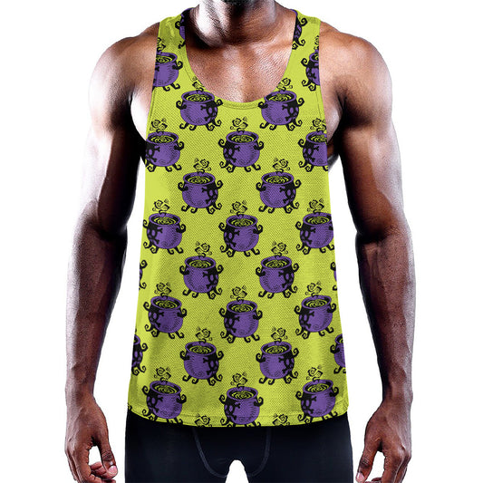 Halloween Witch Cauldron Pattern Print Training Tank Top