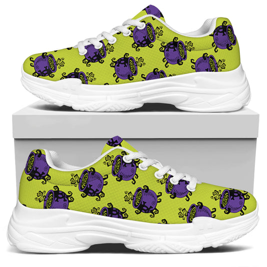 Halloween Witch Cauldron Pattern Print White Chunky Shoes