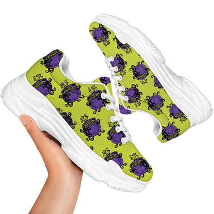 Halloween Witch Cauldron Pattern Print White Chunky Shoes