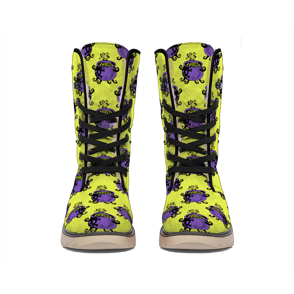 Halloween Witch Cauldron Pattern Print Winter Boots