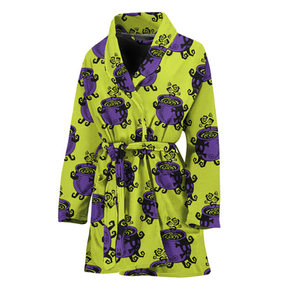 Halloween Witch Cauldron Pattern Print Women's Bathrobe