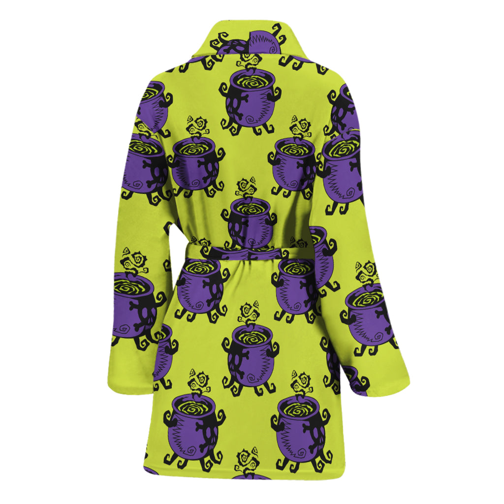 Halloween Witch Cauldron Pattern Print Women's Bathrobe